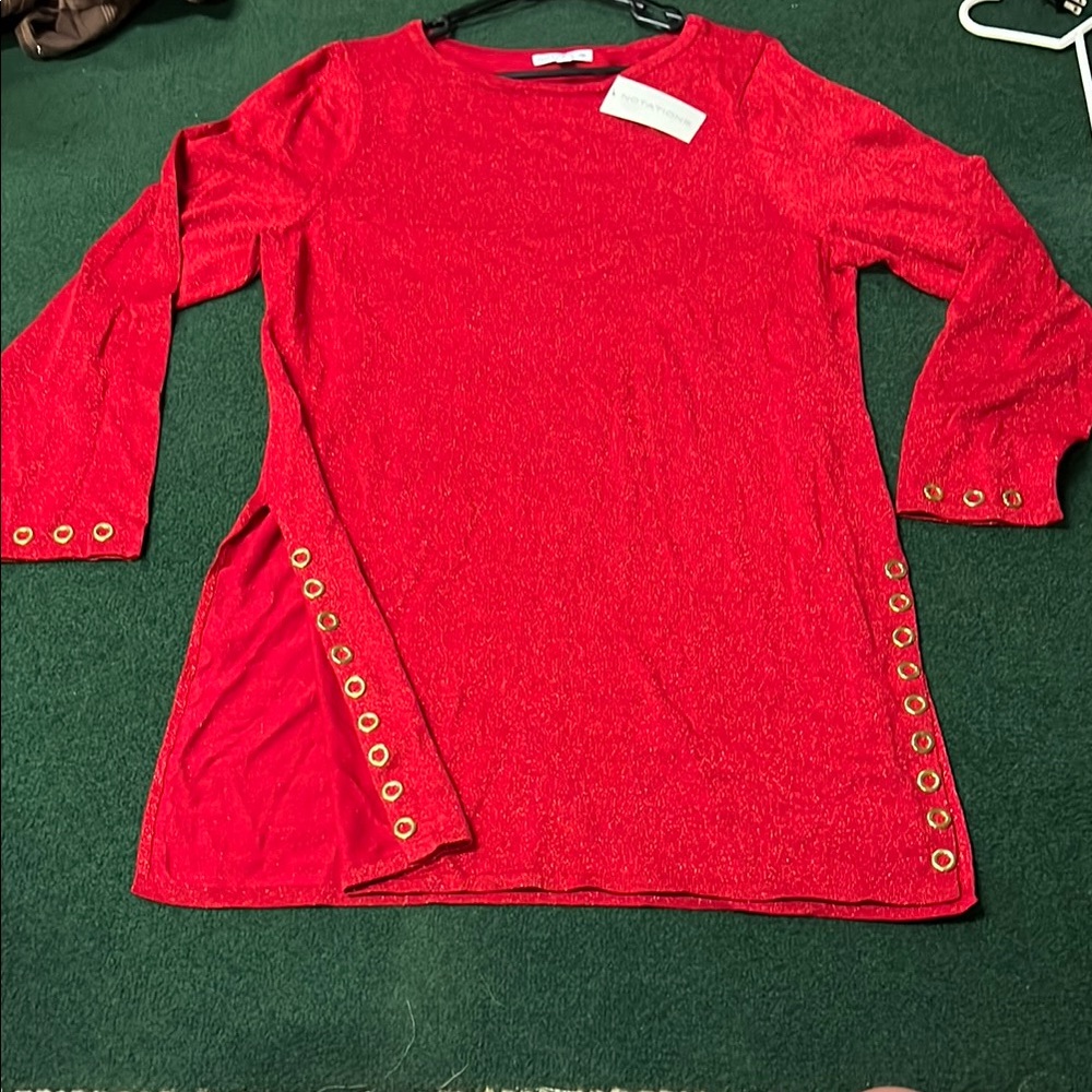 Notations Red Tunic with Gold Eyelets